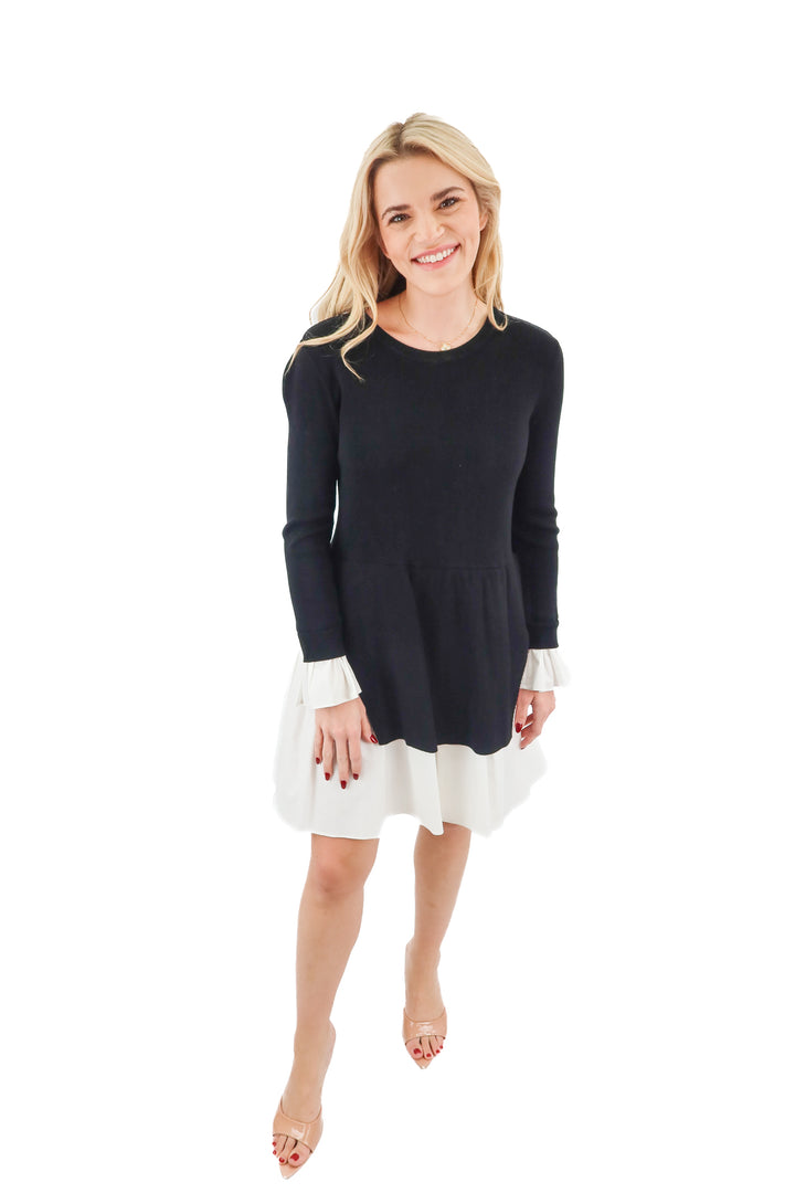 english factory black knit/white pleated dress (s)