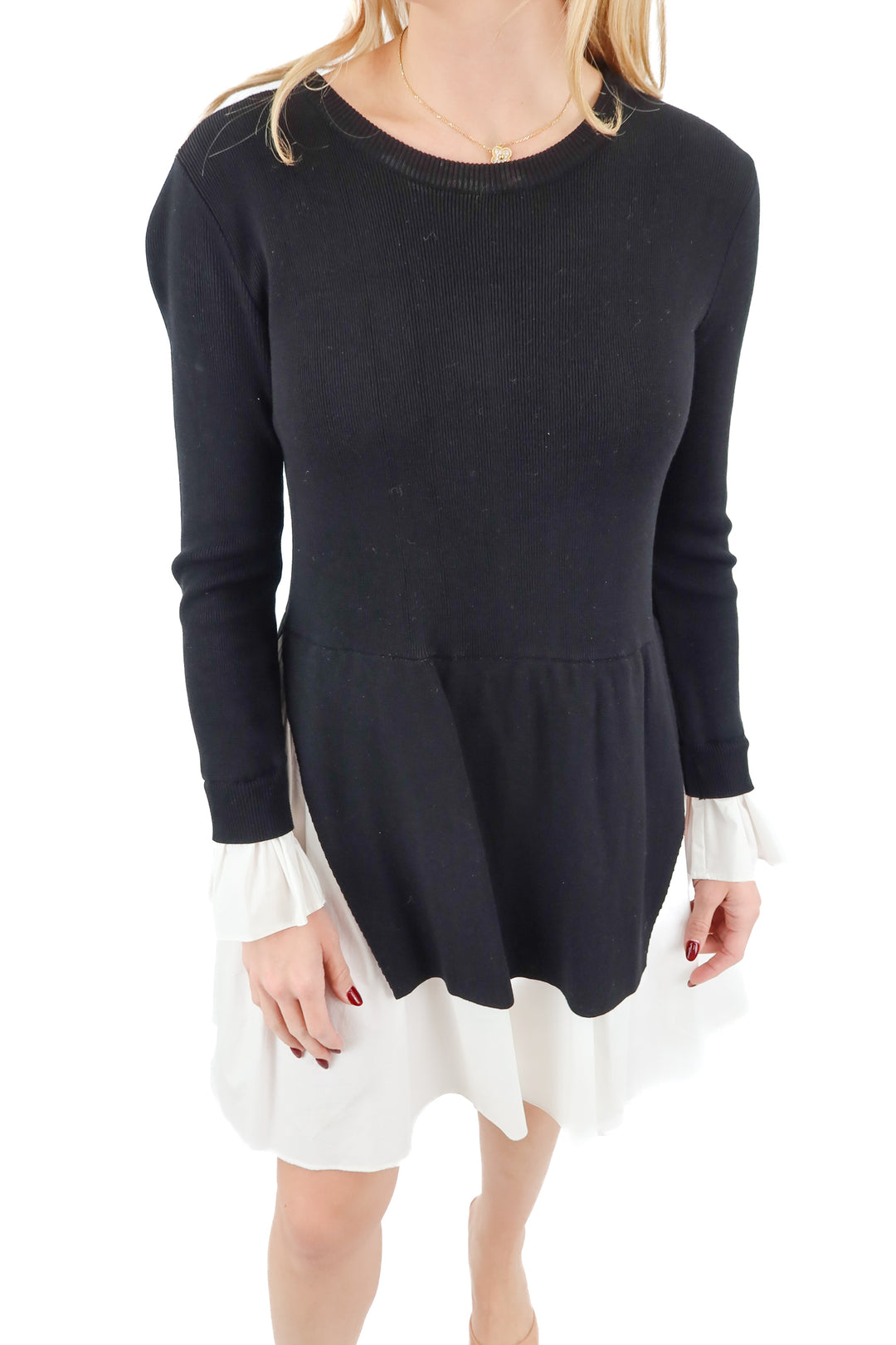 english factory black knit/white pleated dress (s)