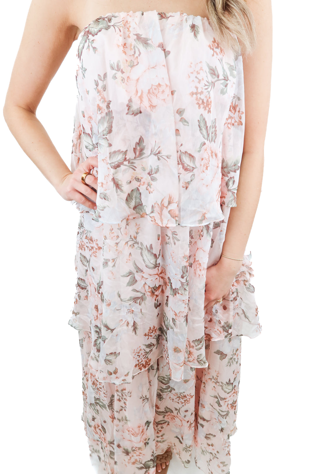Petal & Pup Bloom pink floral strapless maxi dress NWT (S; retail $109)