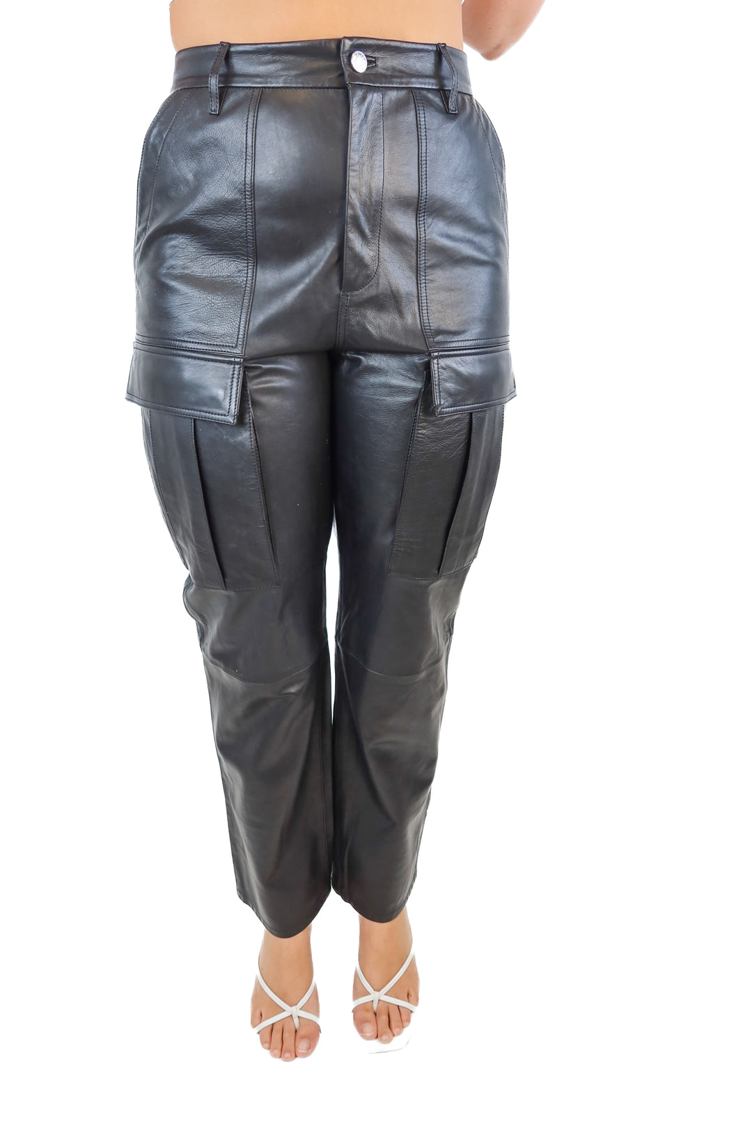 GRLFRND Genuine Black Leather Cargo Pants NWT (28; retails for $553)