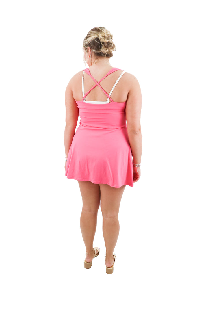 qinsen hot pink workout dress (l retail; $50)