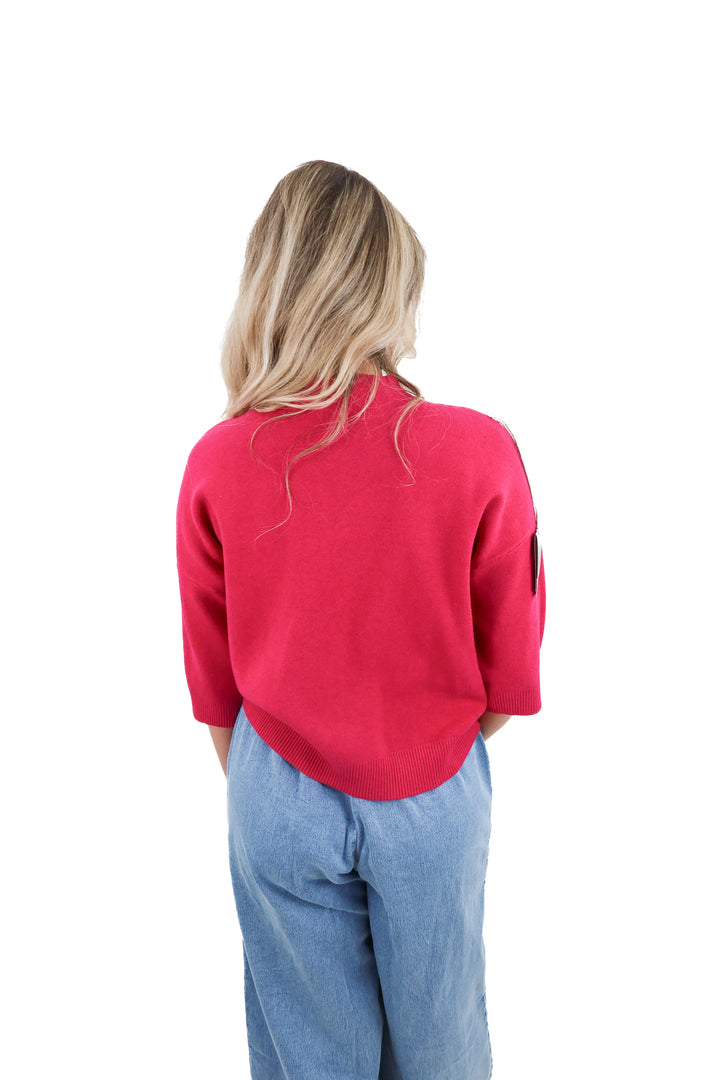 sg italy pink knit 3/4 sleeve top (m/l)