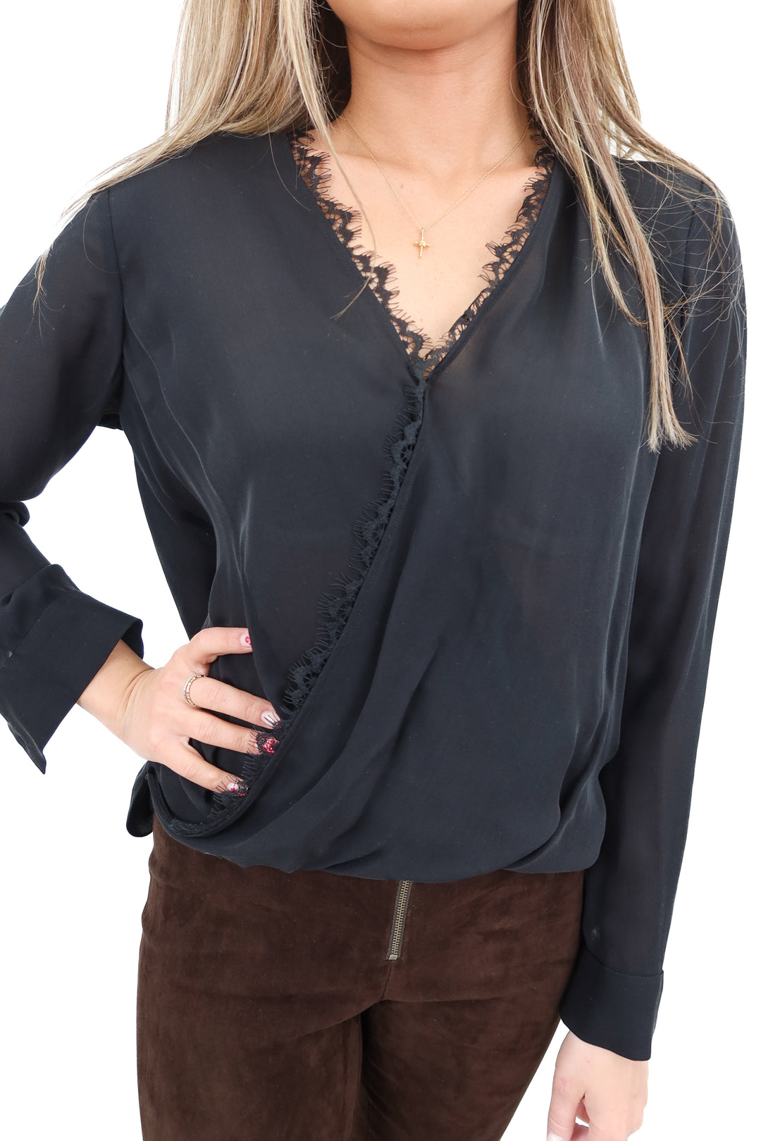 L'agence silk black sheer top (S; retail $220)