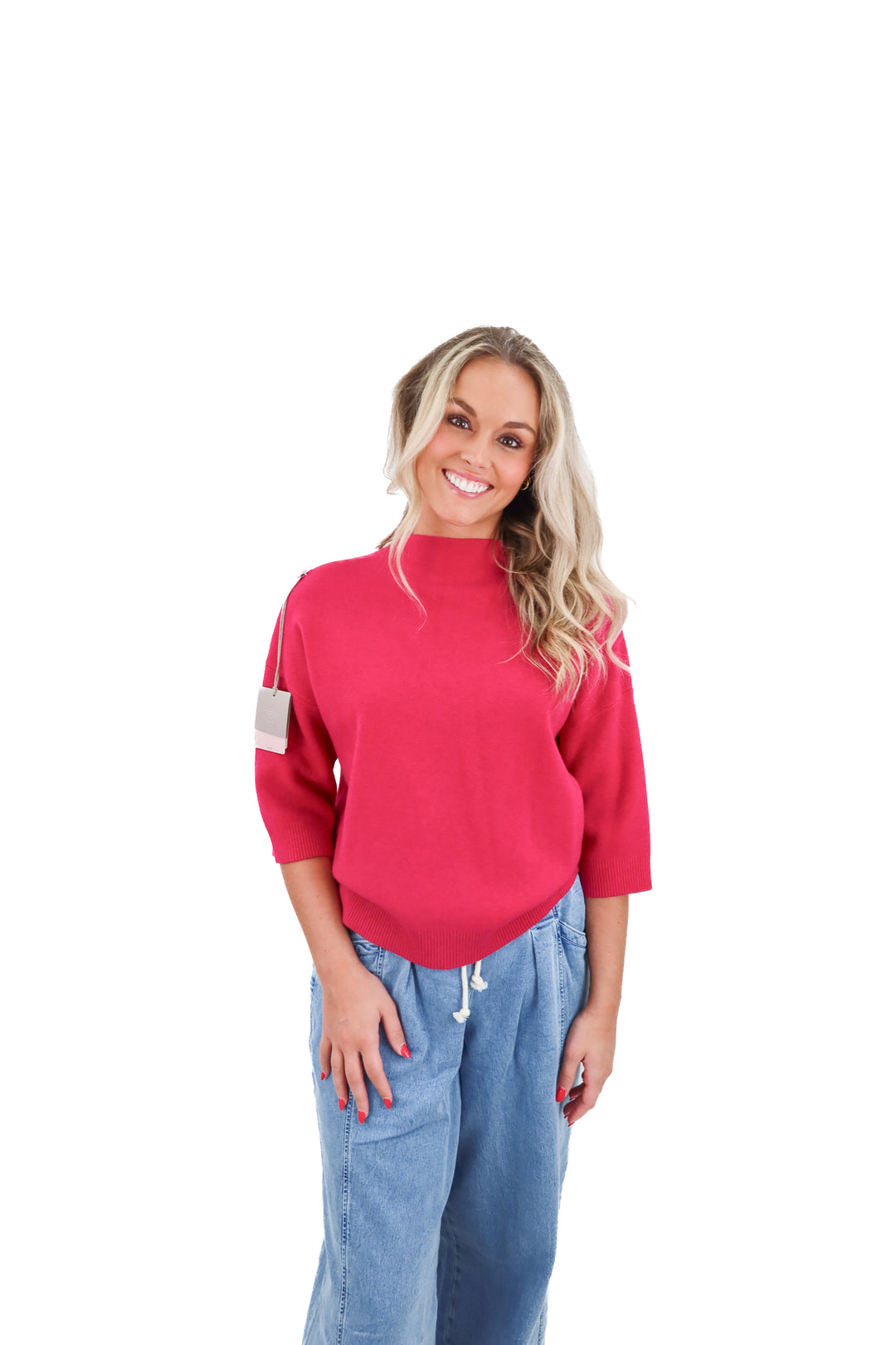 sg italy pink knit 3/4 sleeve top (m/l)