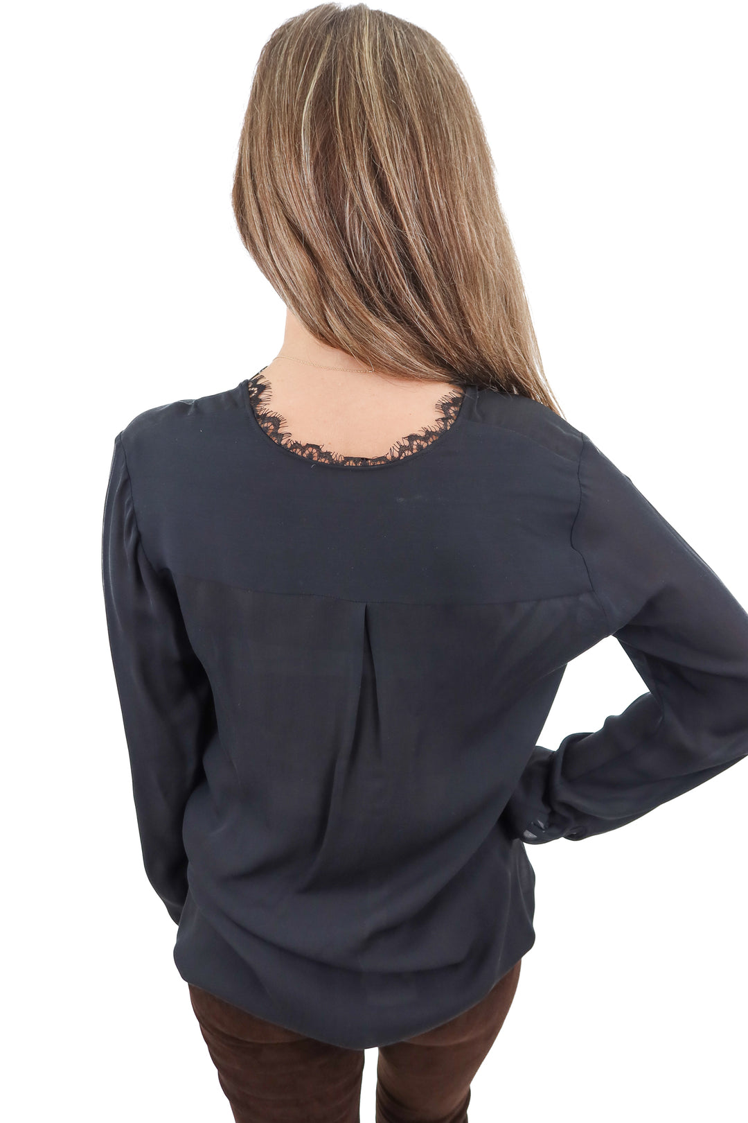 L'agence silk black sheer top (S; retail $220)