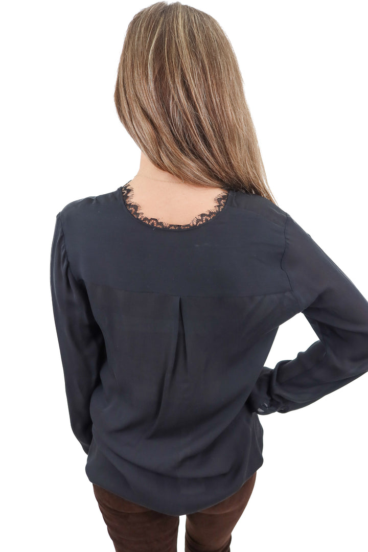 L'agence silk black sheer top (S; retail $220)