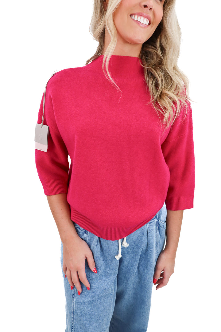 sg italy pink knit 3/4 sleeve top (m/l)