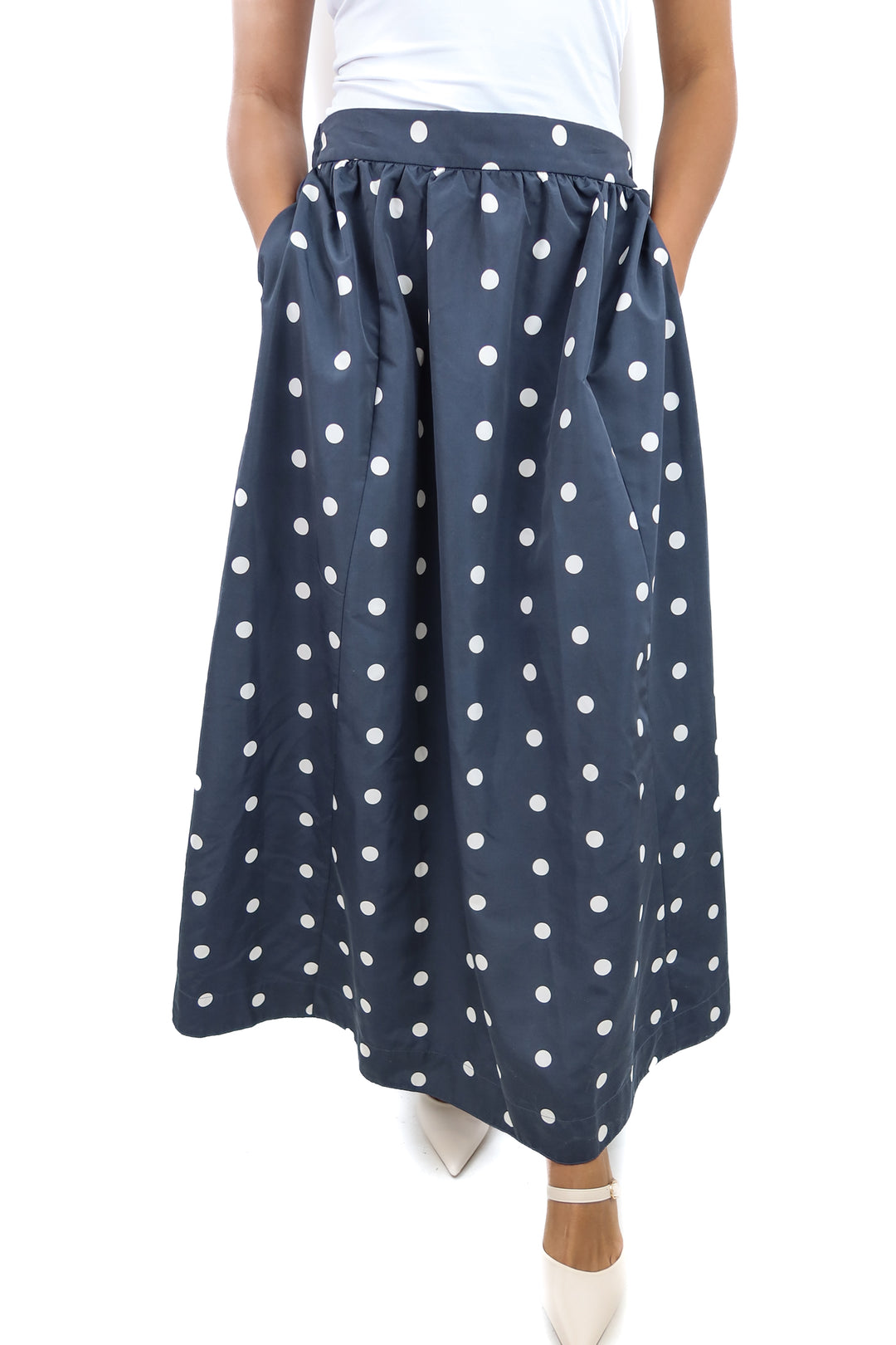 old navy navy blue polka dot skirt (l)