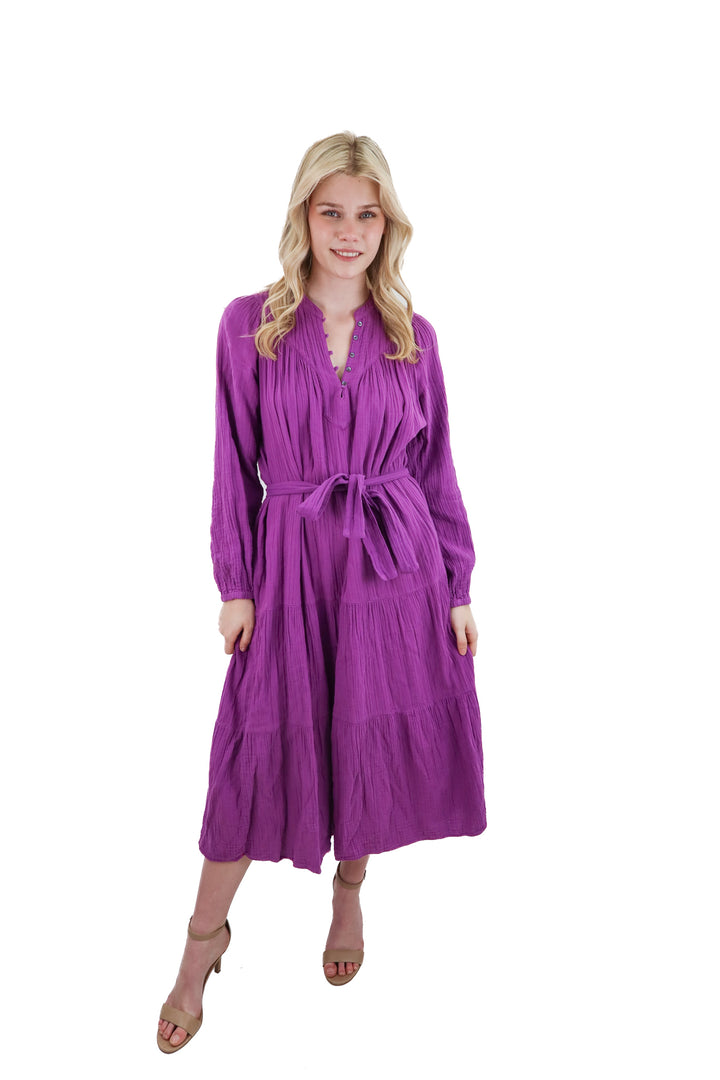 xirena purple long sleeve midi dress (m; retail $295)
