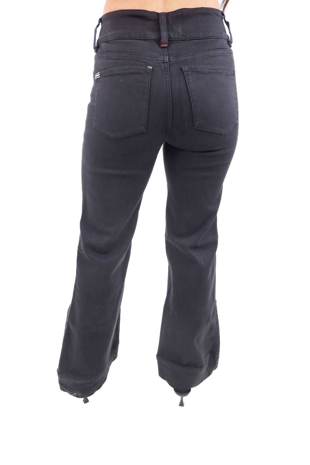 alice + olivia black flare jeans (26; retail $392)