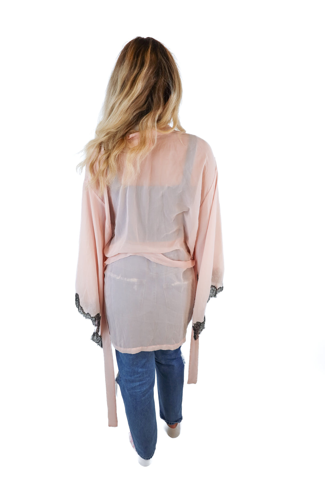 Victorias Secret pink/black sheer robe (O/S)
