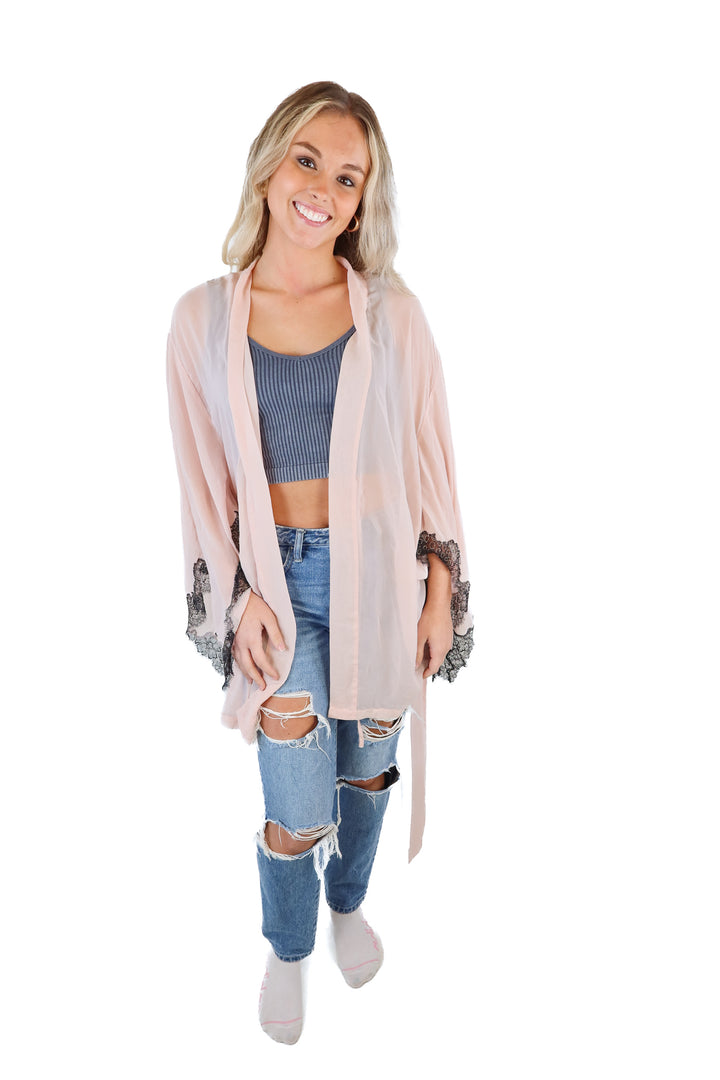 Victorias Secret pink/black sheer robe (O/S)