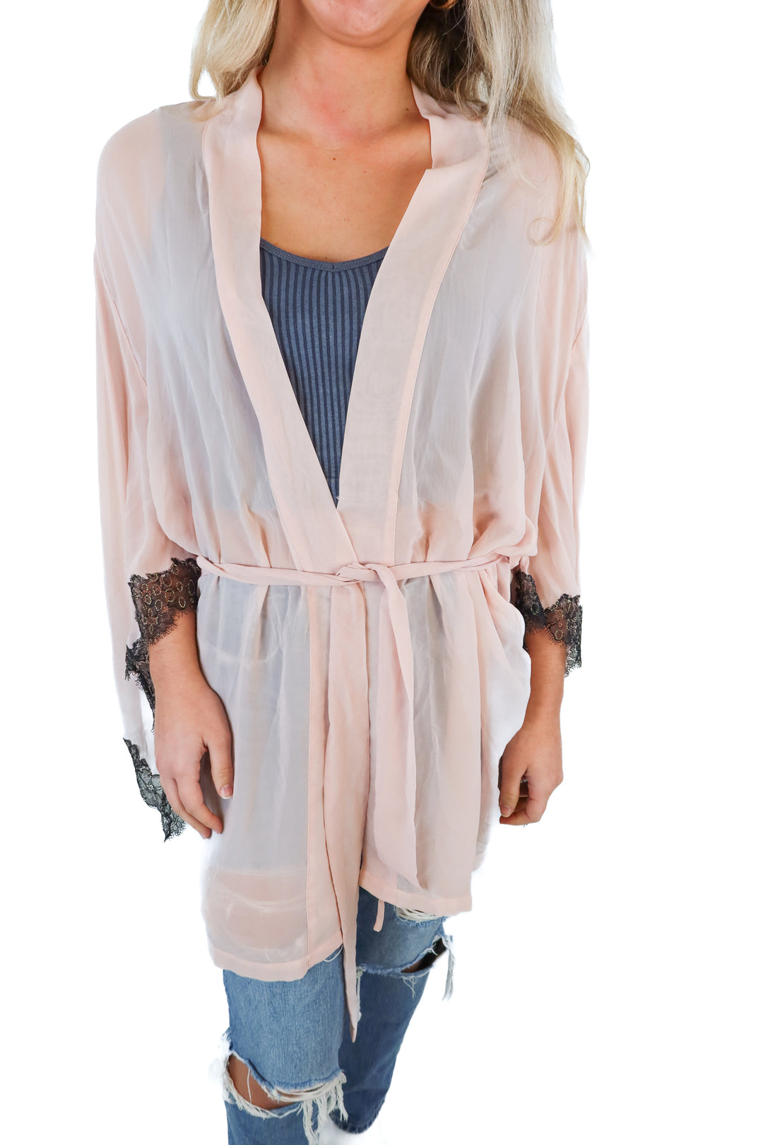 Victorias Secret pink/black sheer robe (O/S)