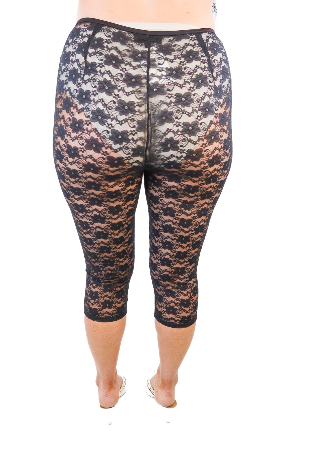 Majorelle Black Sheer Lace Cropped Leggings (retail $108)