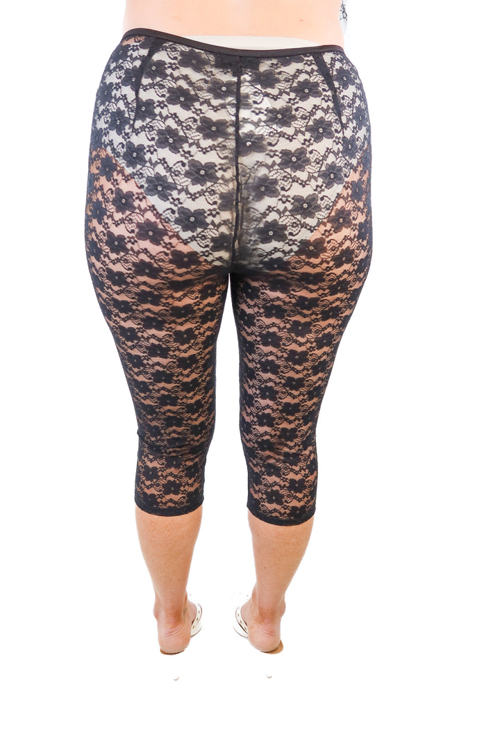 Majorelle Black Sheer Lace Cropped Leggings (retail $108)