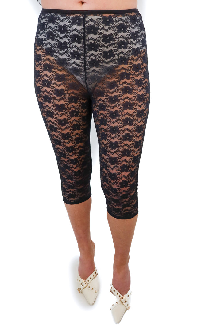 Majorelle Black Sheer Lace Cropped Leggings (retail $108)