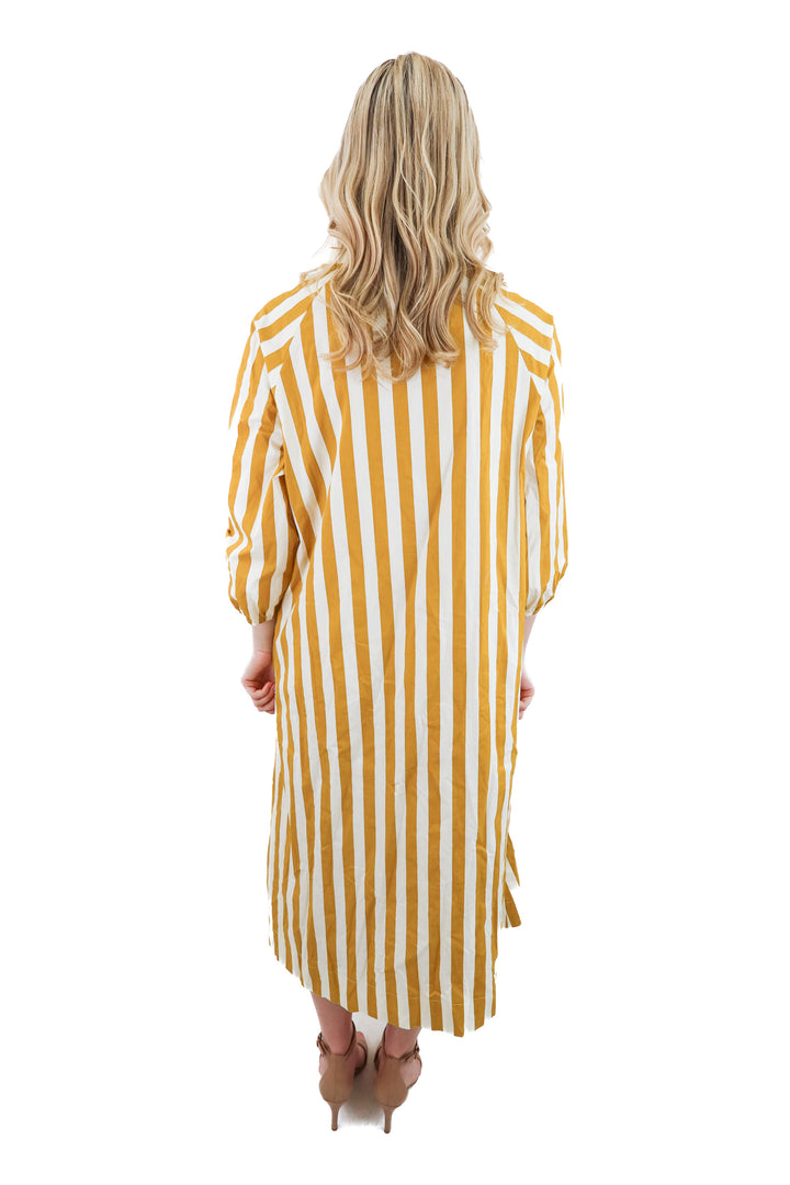 mustard/cream stripe long midi dress (l)