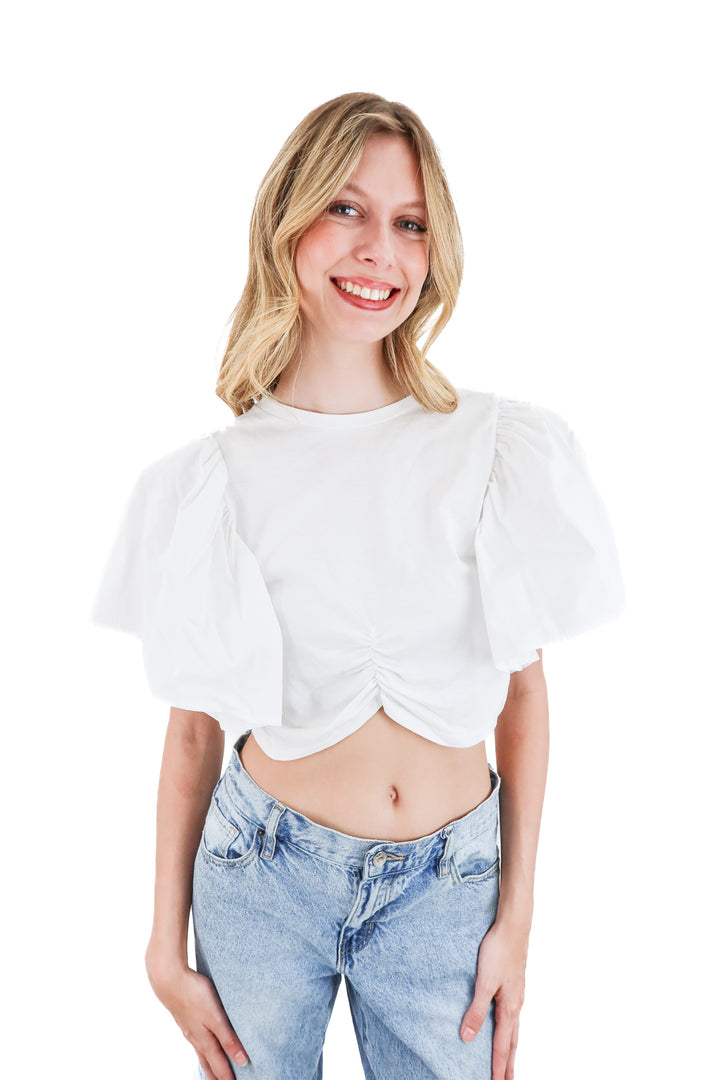 zara white short sleeve crop top nwt (l; retail $35)