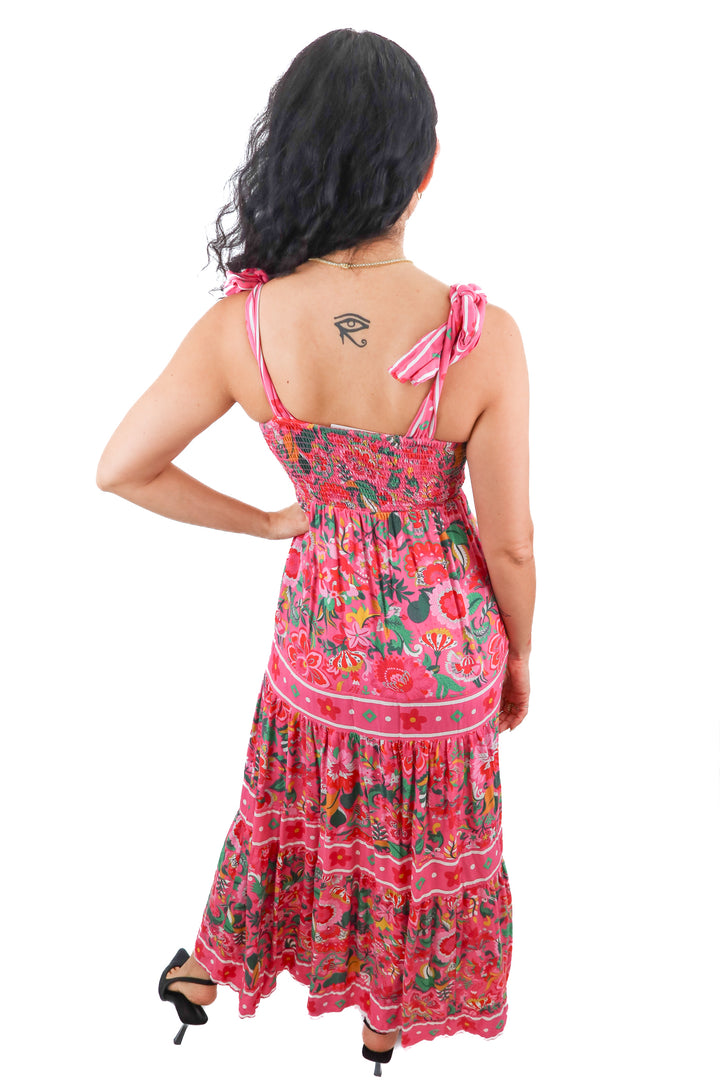 Beach Riot pink floral tiered maxi dress (XS; retail $178)