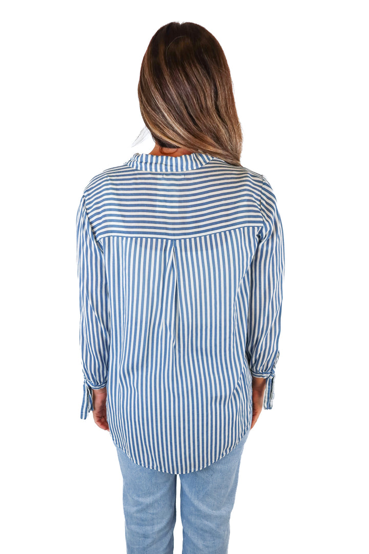 Amuse Society Blue Stripe Button Down Tie-Cuff Shirt (L)*