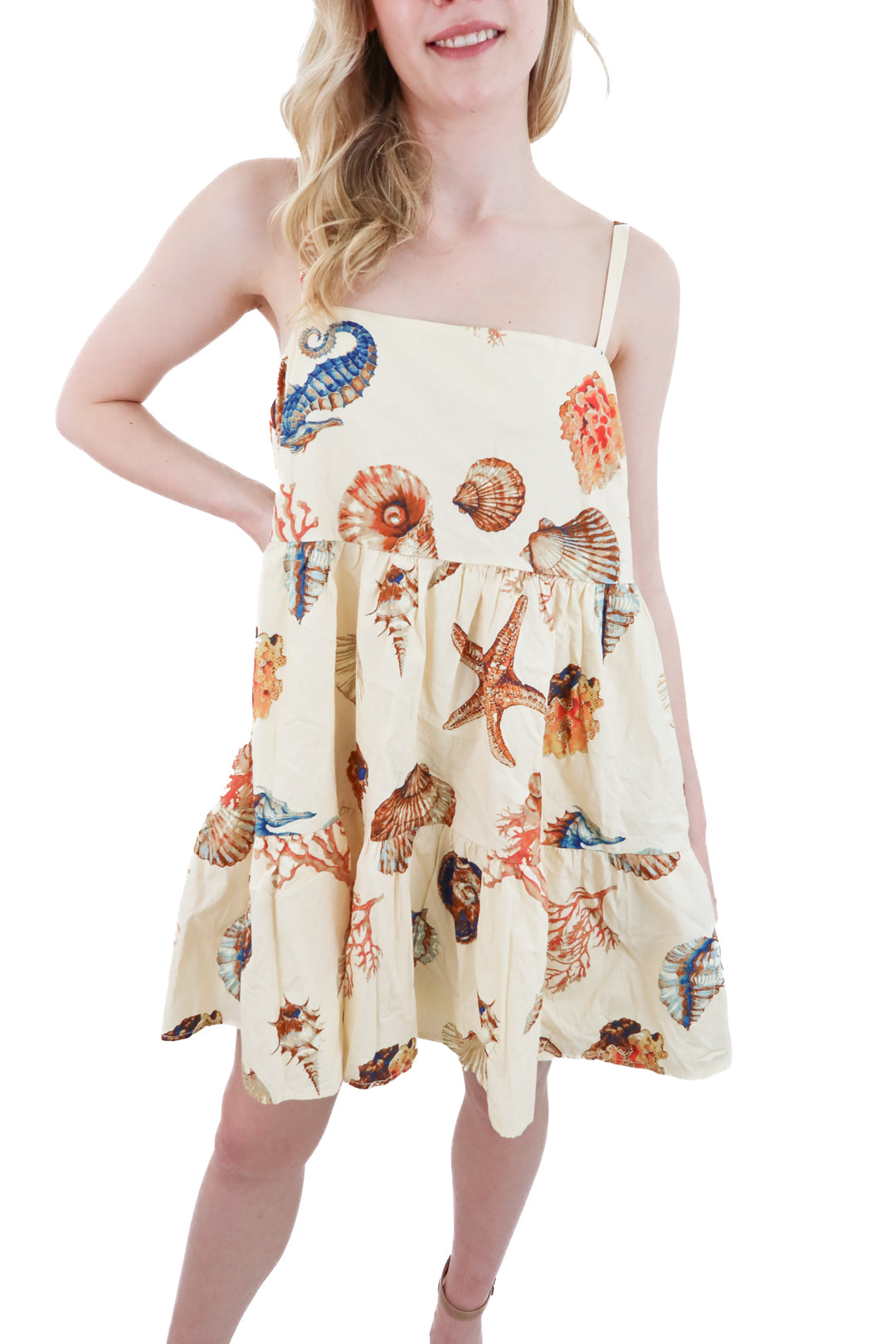 vici yellow seashell print mini dress (l)