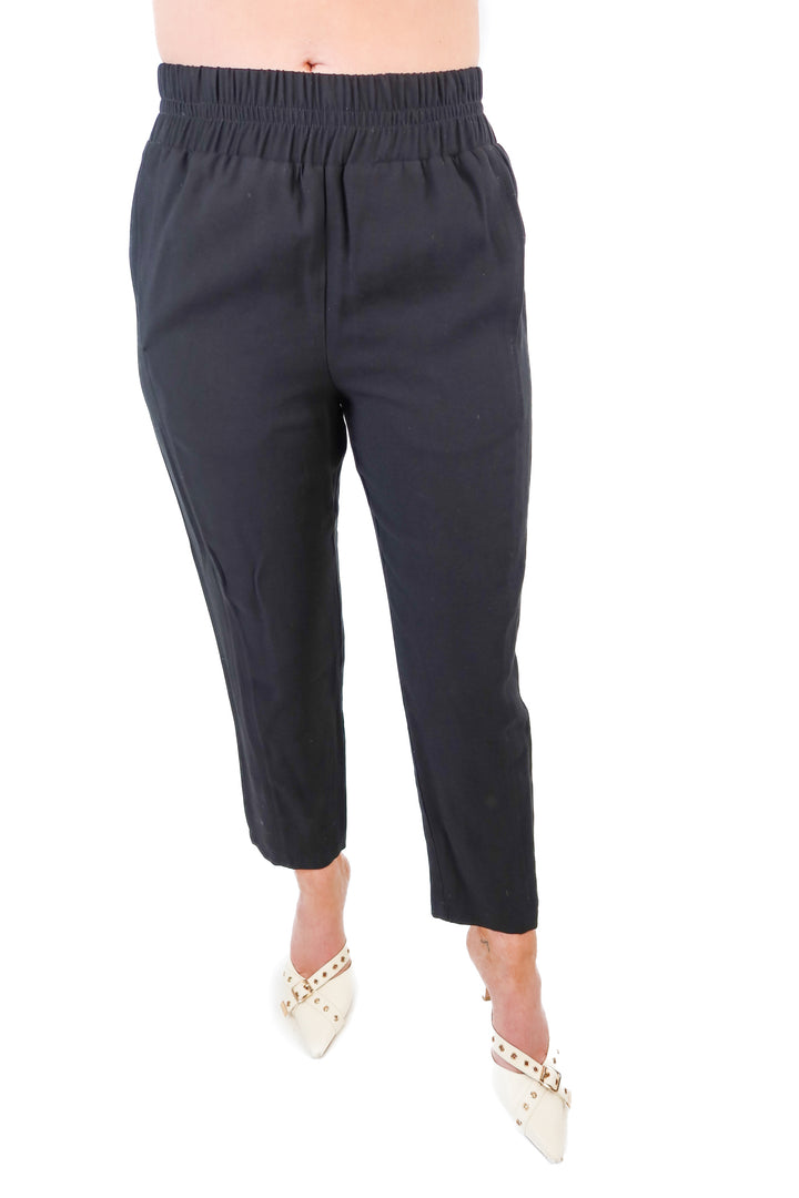 Hatch Black Elastic Waist Woven Cropped Pants NWT (0/XS; Retail $188)