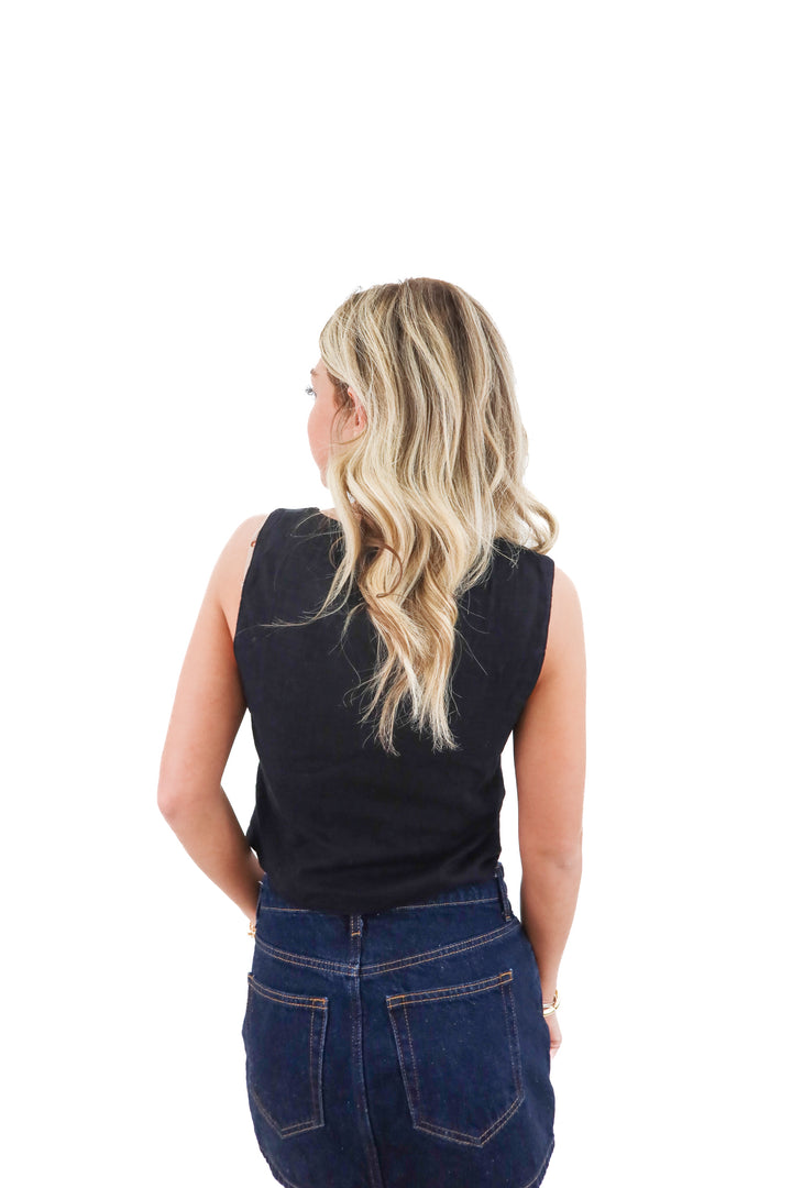 oak + fort black linen vest top NWT (s; retail $58)