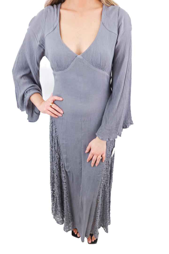 Free People grey lace maxi dress NWT (XS; retail $128)