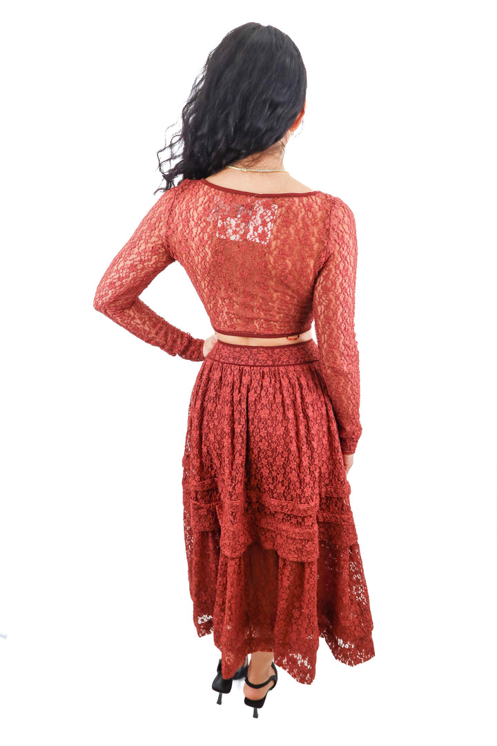 Free People Marsala mauve top and maxi skirt set NWT (XS; retail $298)