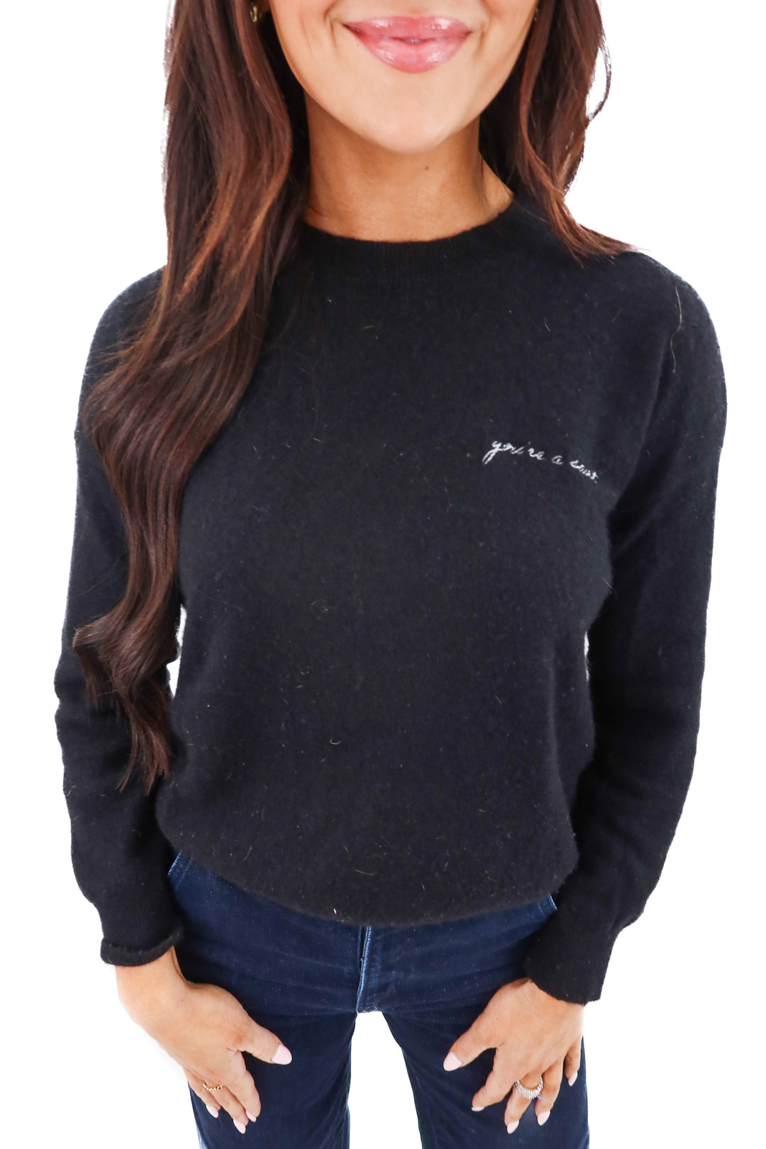 parish la x saint black knit sweater (xs; retail $195)