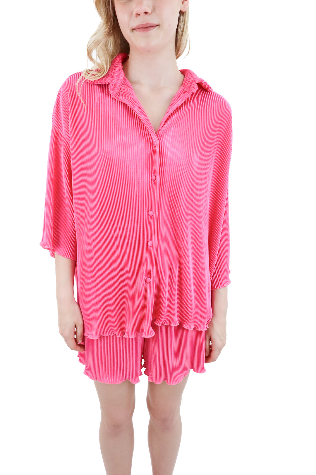 pink plisse top and shorts set (m; retail $35)