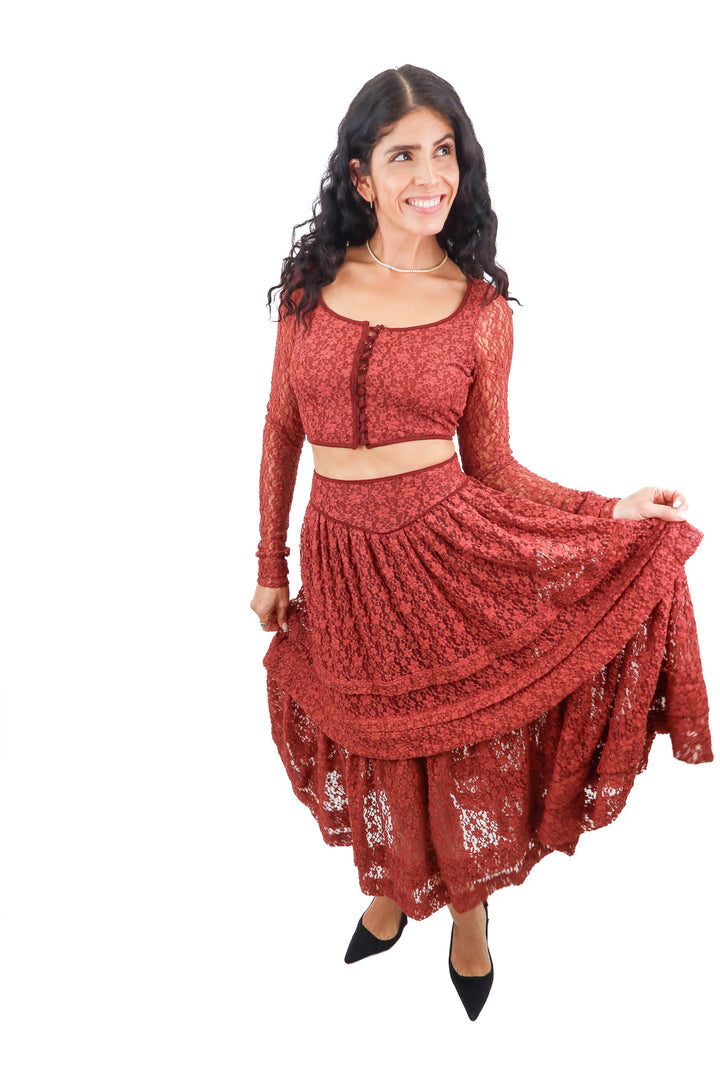 Free People Marsala mauve top and maxi skirt set NWT (XS; retail $298)
