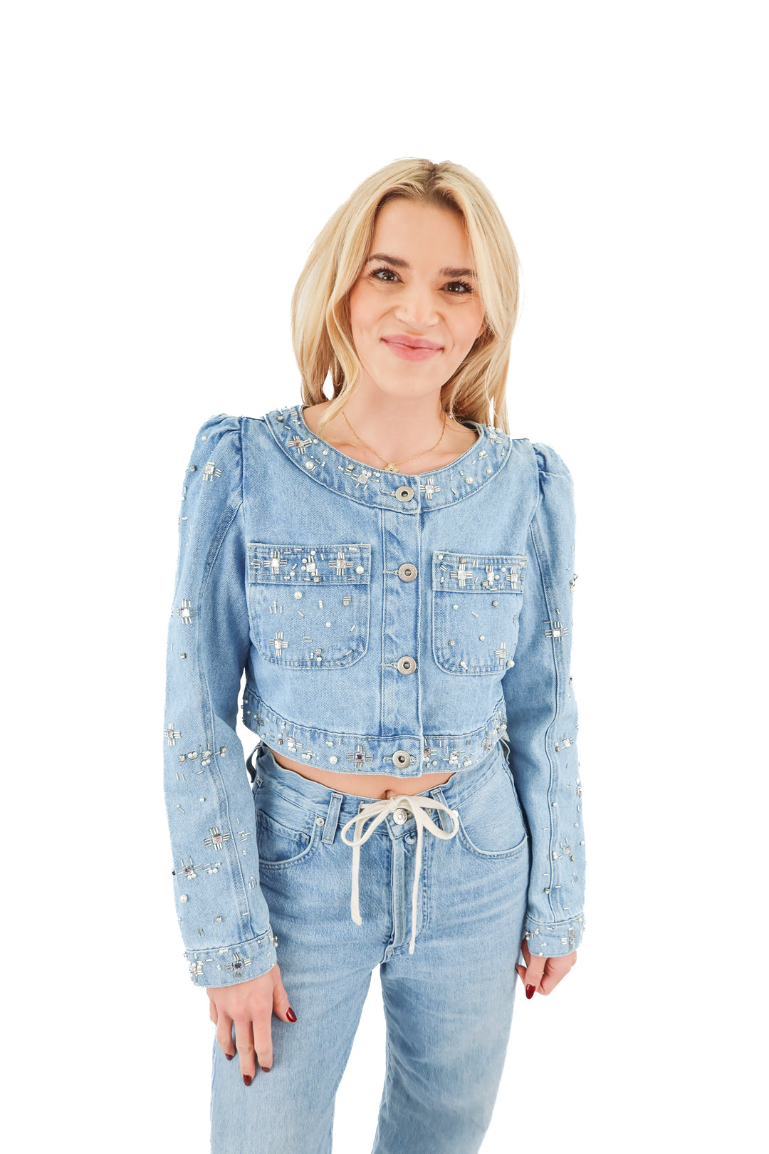 AUCTION pat bo denim beaded jacket (s)- ends 11/11 at 8 pm CT