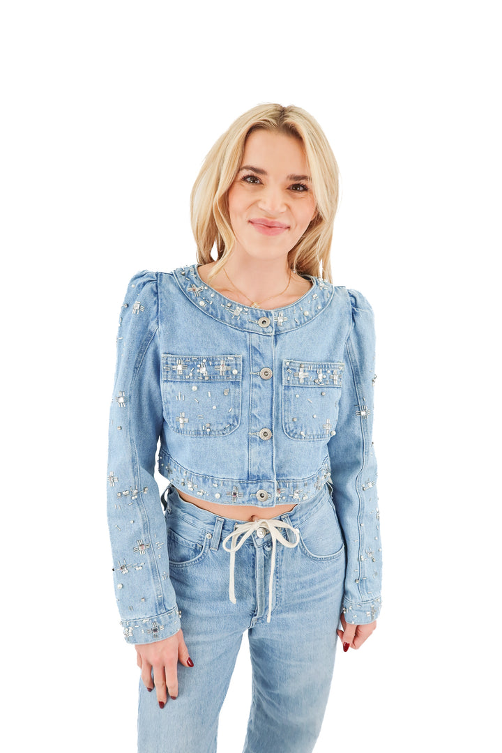 AUCTION pat bo denim beaded jacket (s)- ends 11/11 at 8 pm CT
