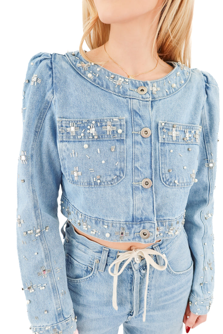 AUCTION pat bo denim beaded jacket (s)- ends 11/11 at 8 pm CT