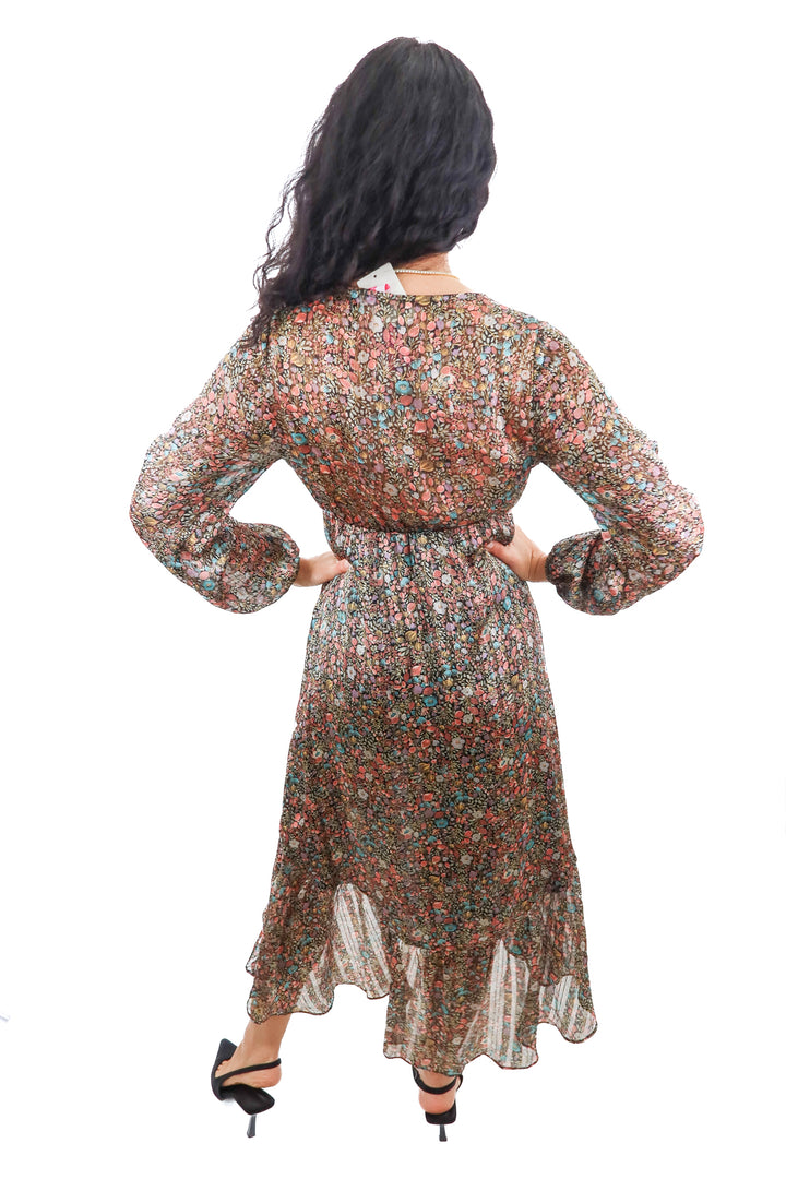 BuddyLove black floral high low maxi dress (XS; retail $52)