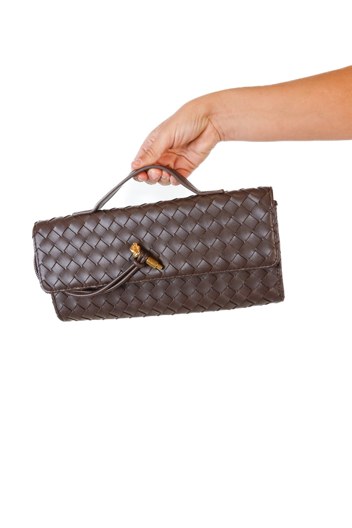 Dark brown braided clutch