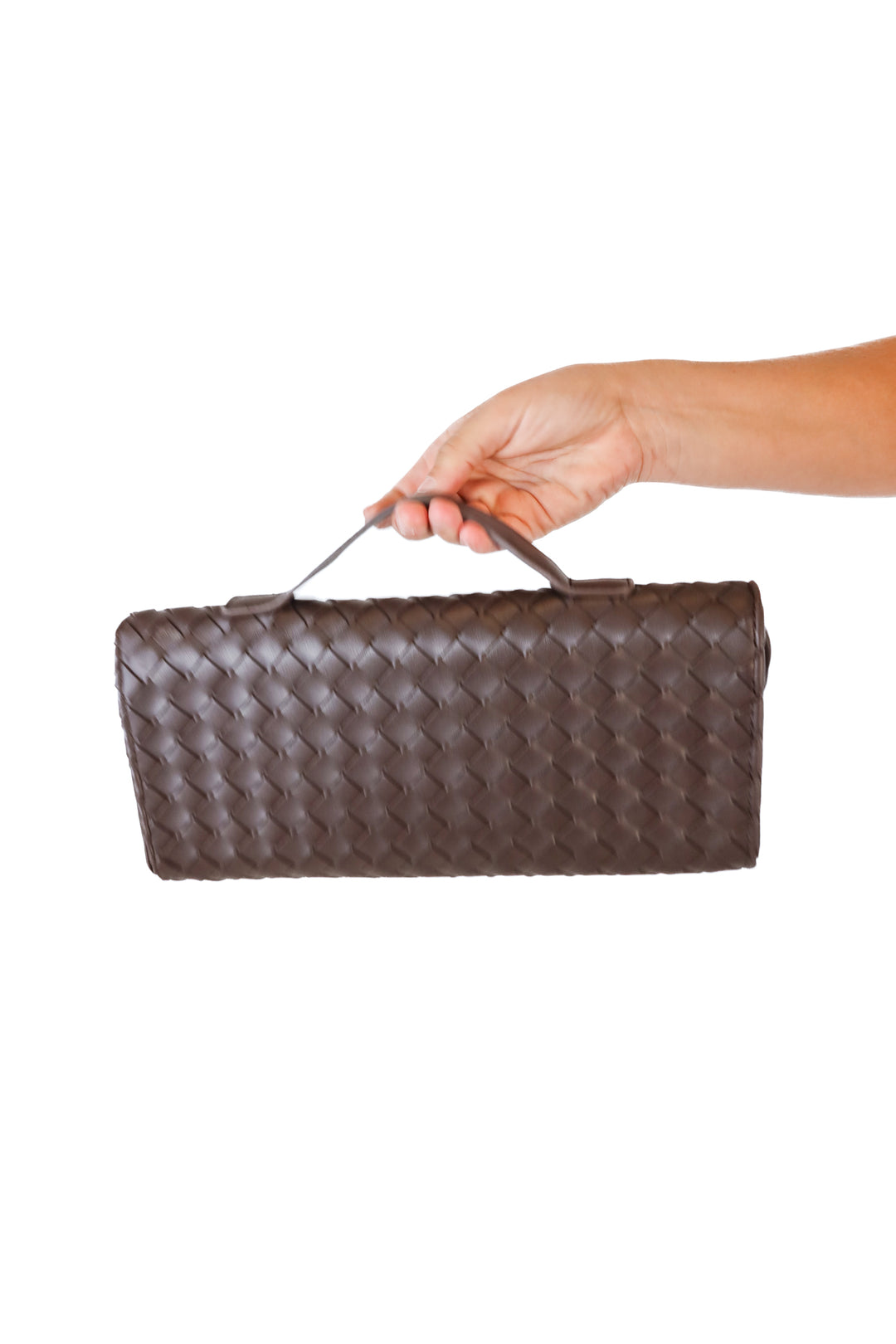 Dark brown braided clutch