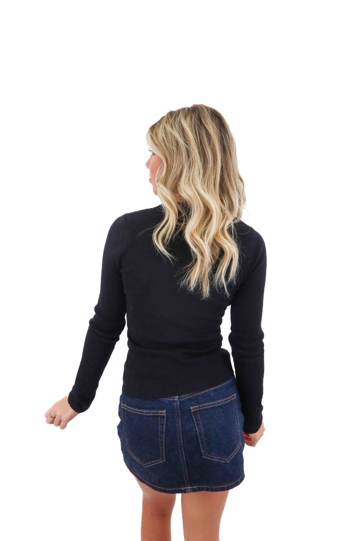 zara black ruffle front long sleeve (s)