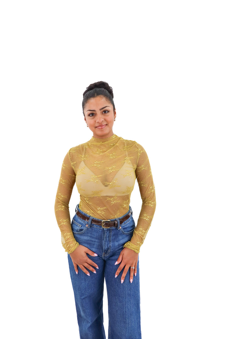 sweetkama green lace long sleeve top nwt (l)