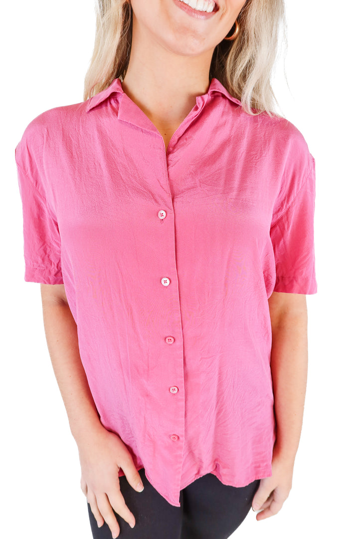 Babaton dark pink button down (XS)