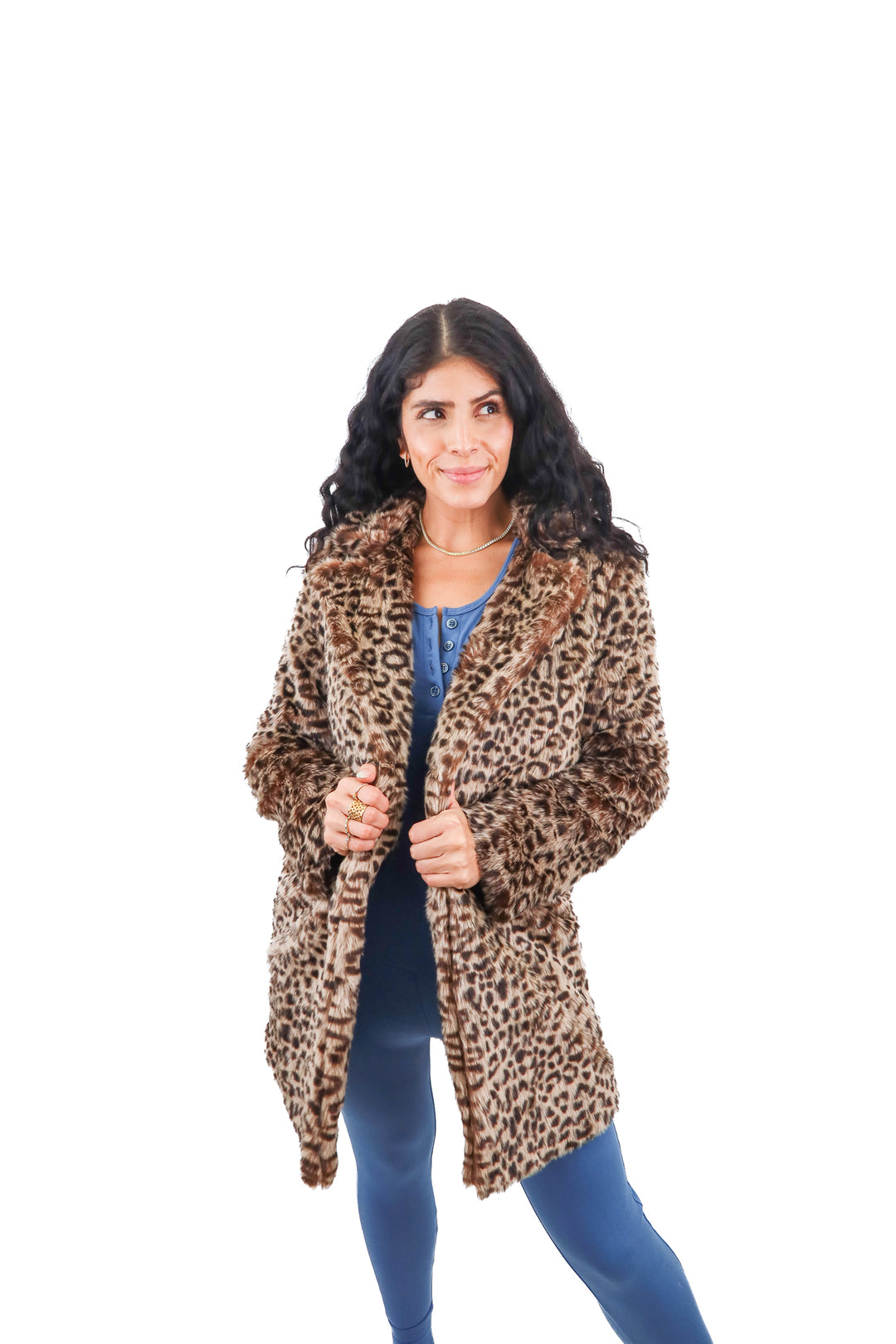 BuddyLove Diana leopard print faux fur coat (S; retail $125)