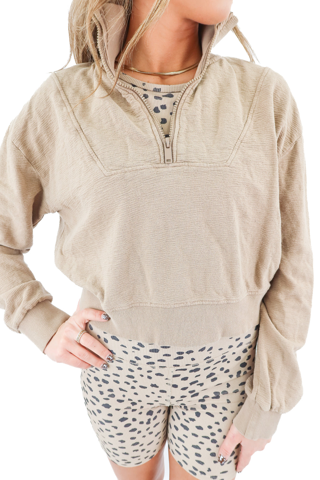 mono b brown textured quarter zip (s)