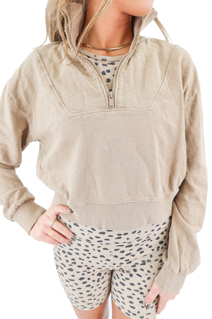 mono b brown textured quarter zip (s)