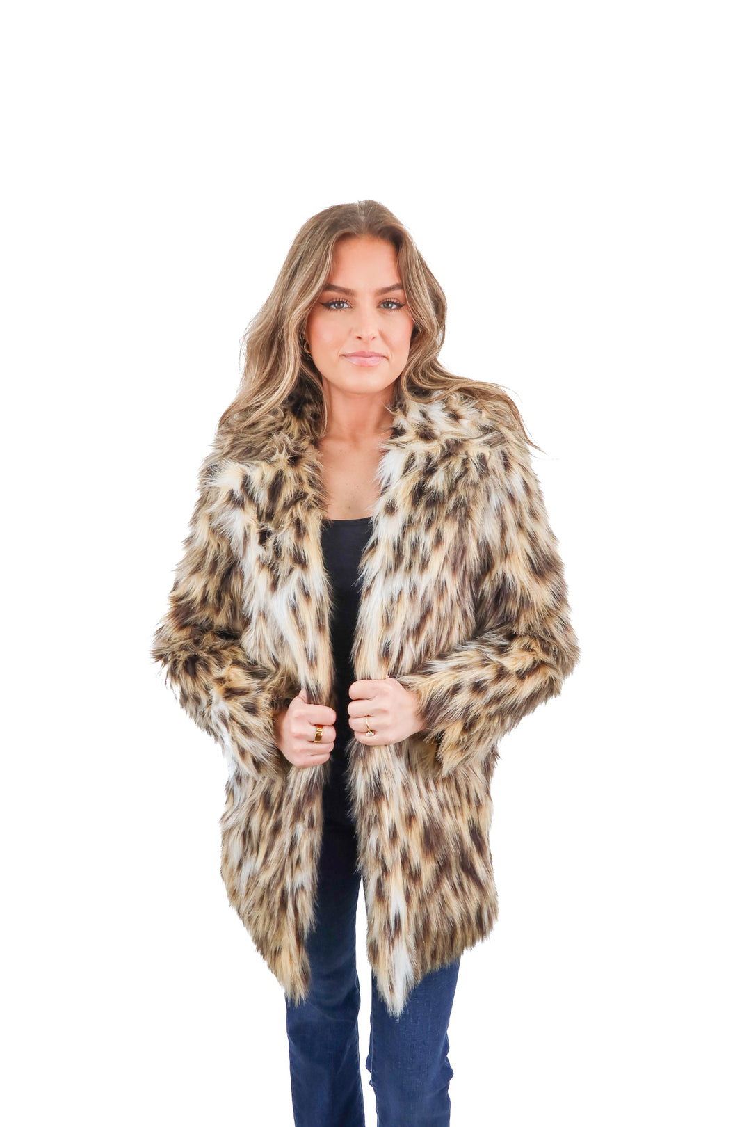BB Dakota animal print faux fur coat (XS; retail $130)