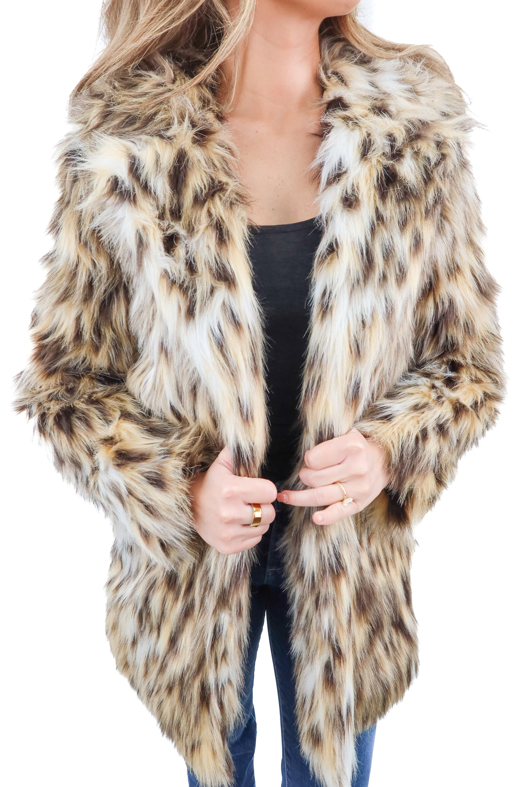 BB Dakota animal print faux fur coat (XS; retail $130)
