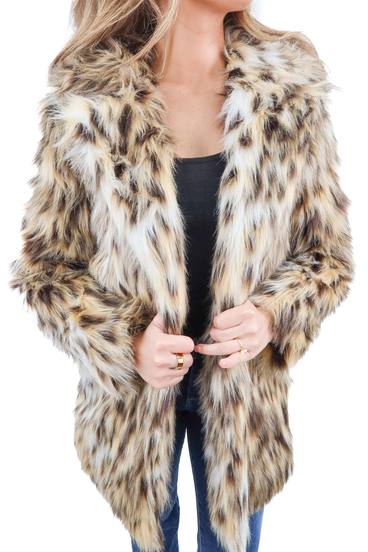 BB Dakota animal print faux fur coat (XS; retail $130)