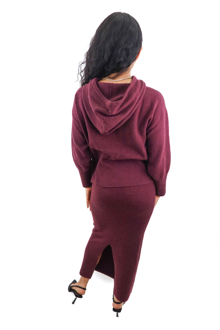 a new day burgundy knit hoodie and skirt set NWT (XS; retail $62)