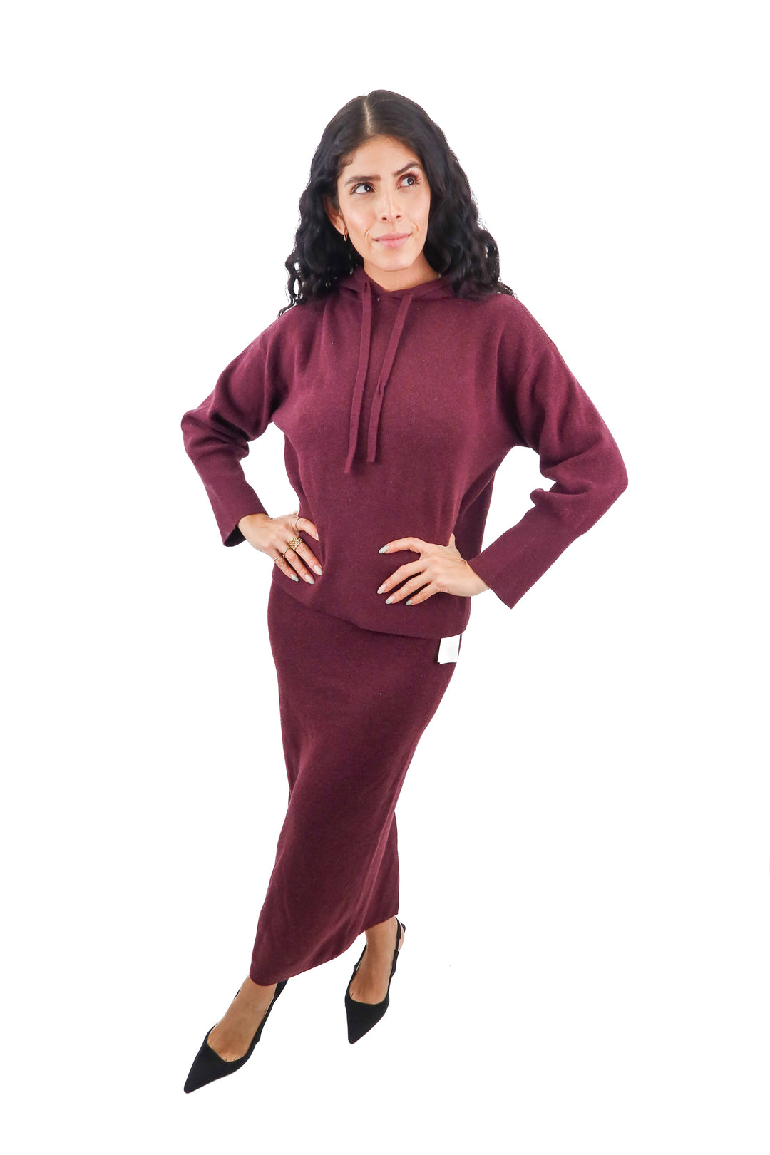 a new day burgundy knit hoodie and skirt set NWT (XS; retail $62)