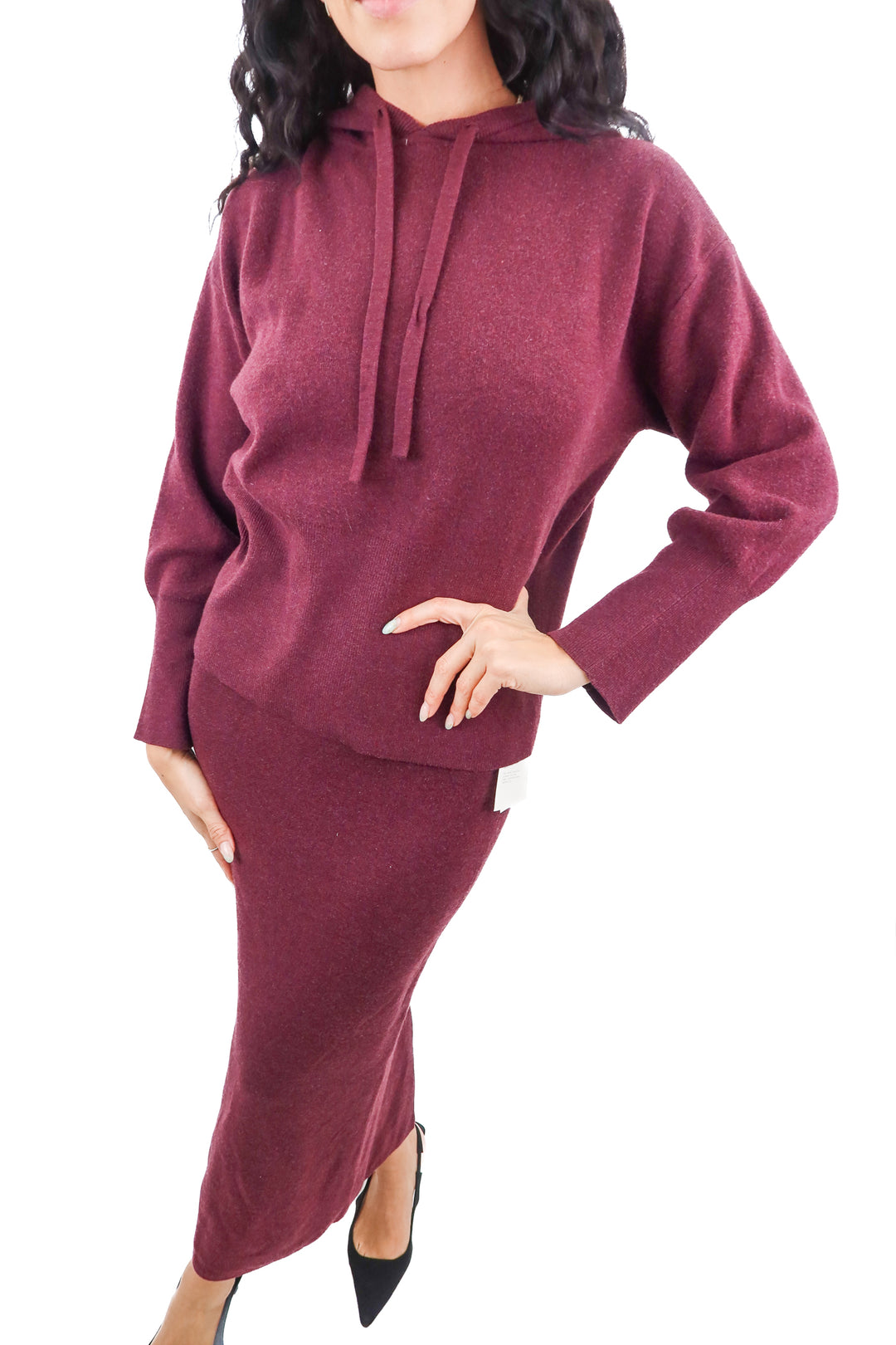 a new day burgundy knit hoodie and skirt set NWT (XS; retail $62)